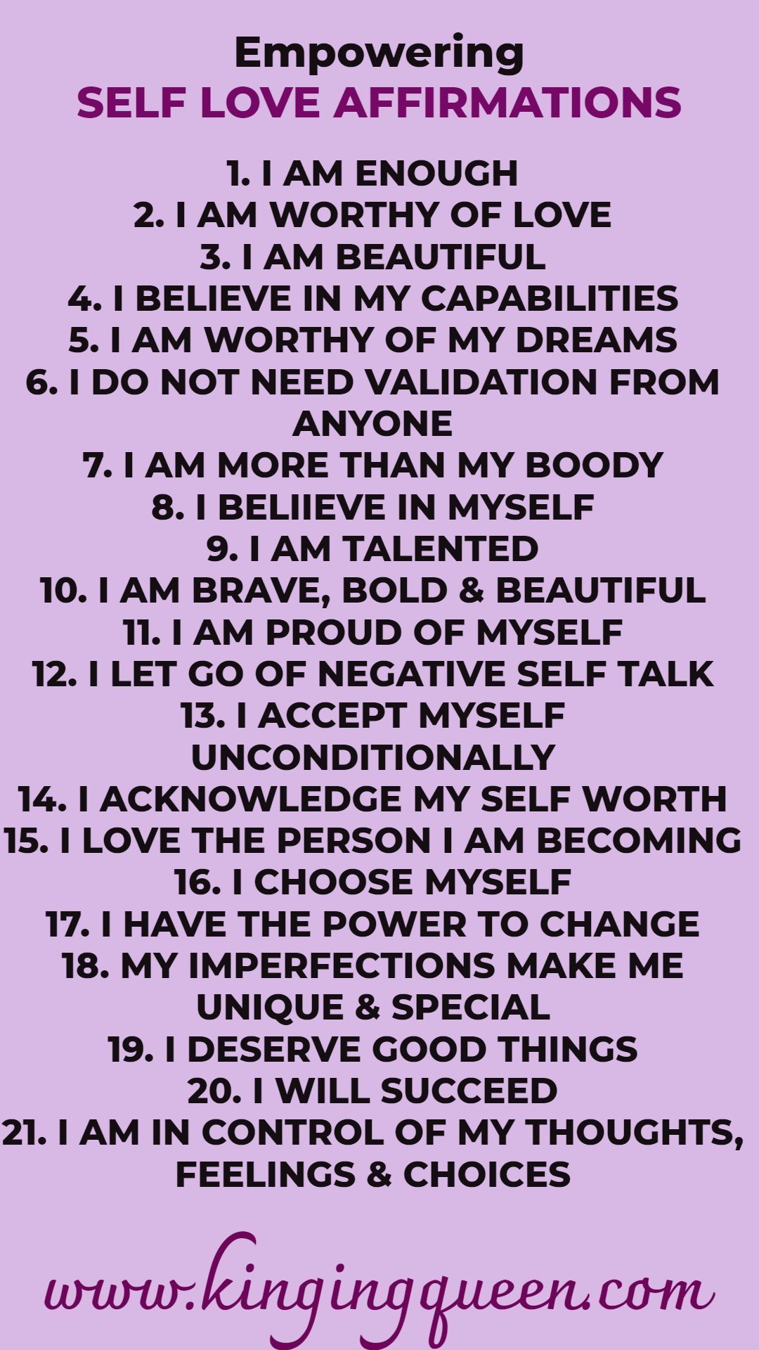 Self Love Affirmations To Help You Build Self Esteem - Kinging Queen